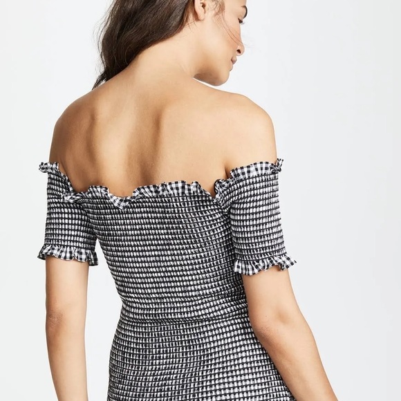 WAYF Scafati Gingham Off Shoulder Mini Dress in Black/White Print - Picture 5 of 5